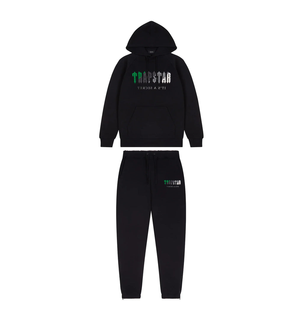 Mens Black/Green Chenille Decoded Hooded Tracksuit "TStar"