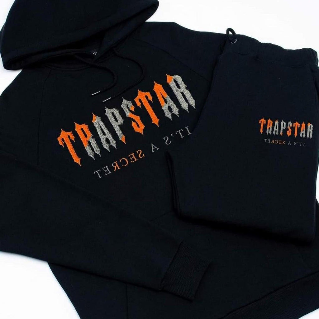 Mens Black/Orange Chenille Decoded Hooded Tracksuit "TStar"