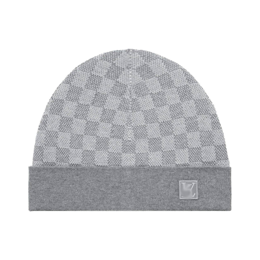 Mens Chequered Beanie "VL" Light Grey