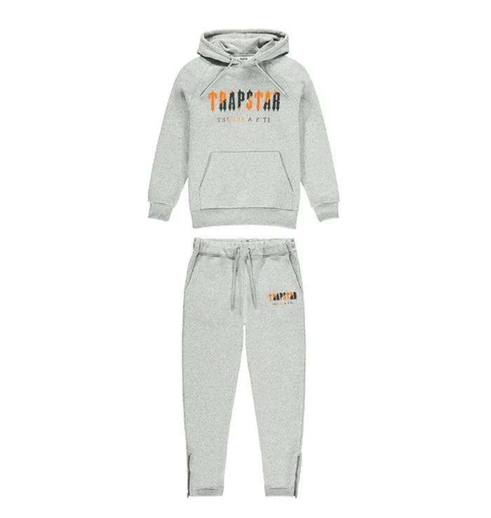 Mens Grey/Orange Chenille Decoded Hooded Tracksuit "TStar"