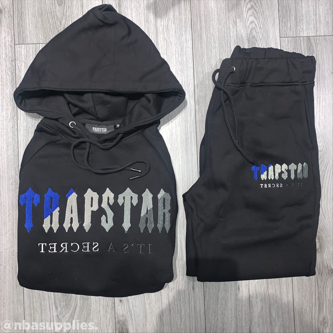 Mens Black/Blue Chenille Decoded Hooded Tracksuit "TStar"